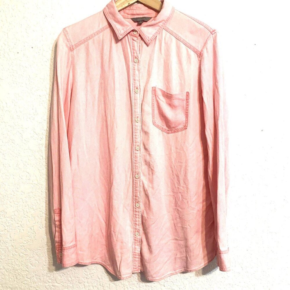 Rubbish Womens Blouse Pink‎ Button Up Pocket Long Sleeve Top Sz M Whimsifairy